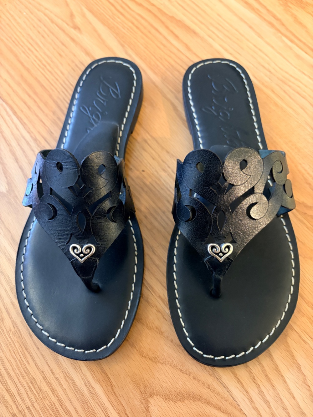 Brighton Alegre Flat Thong Black Leather Sandal